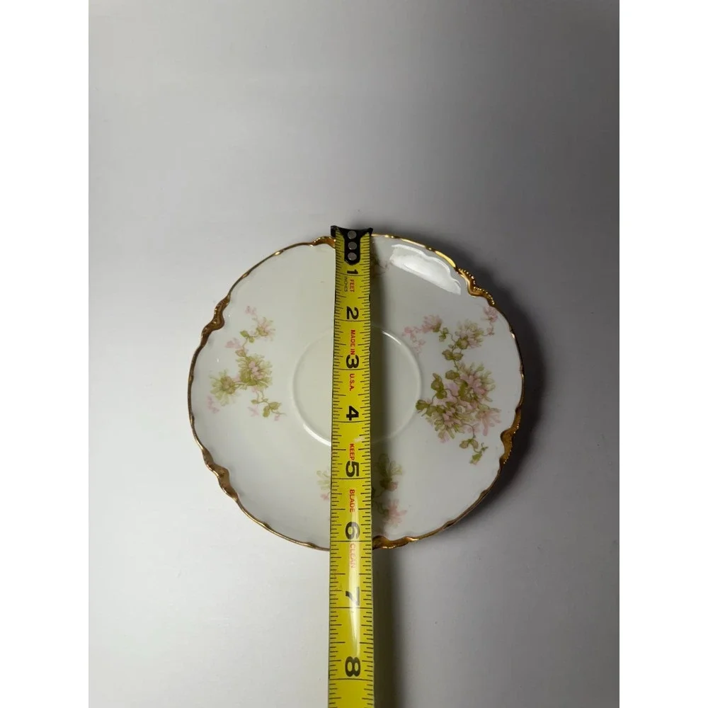 Set of 6 Haviland Limoges France Plates And Saucers Schleiger‎ Floral Gold White